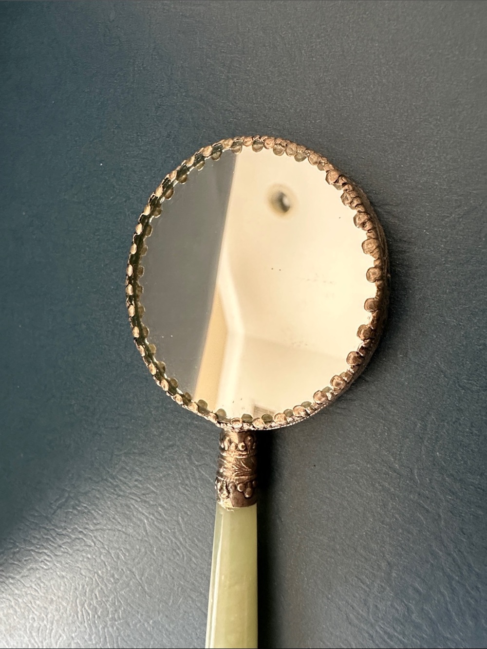 Vintage Chinese Hand Mirror with Jade Handle and Dragon Motif - Picture 5 of 6